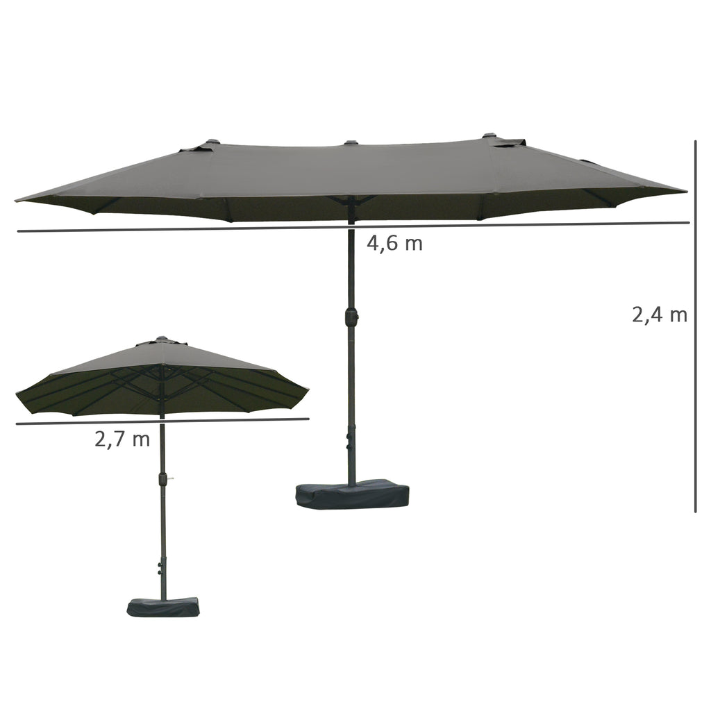 Doppelsonnenschirm 455 x 265 cm, UV Schutz Sonnenschirm mit Handkurbel, Ständer, Balkonschirm Strandschirm windfest Kurbelschirm Sonnenschutz für Strand Balkon Garten, Dunkelgrau