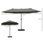 Doppelsonnenschirm 455 x 265 cm, UV Schutz Sonnenschirm mit Handkurbel, Ständer, Balkonschirm Strandschirm windfest Kurbelschirm Sonnenschutz für Strand Balkon Garten, Dunkelgrau