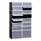  16 Cube Shoe Rack, 2 x 8 Tier Shoe Storage Cabinet, Modular Plastic Shelves for Bedroom, Living Room and Entryway, Space Saving Footwear Organizer, 32 Pairs, White and Black