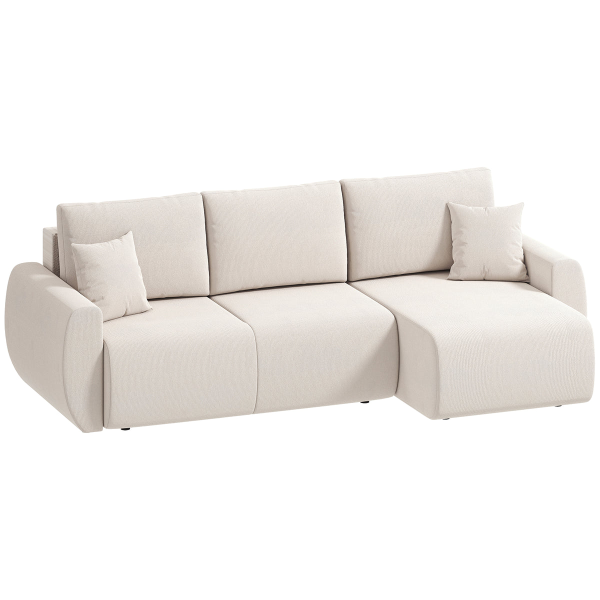 Schlafsofa mit Umkehrbarer Chaiselongue, L-förmiges 3-Sitzer Sofa aus Veloursbezug, Cremeweiß