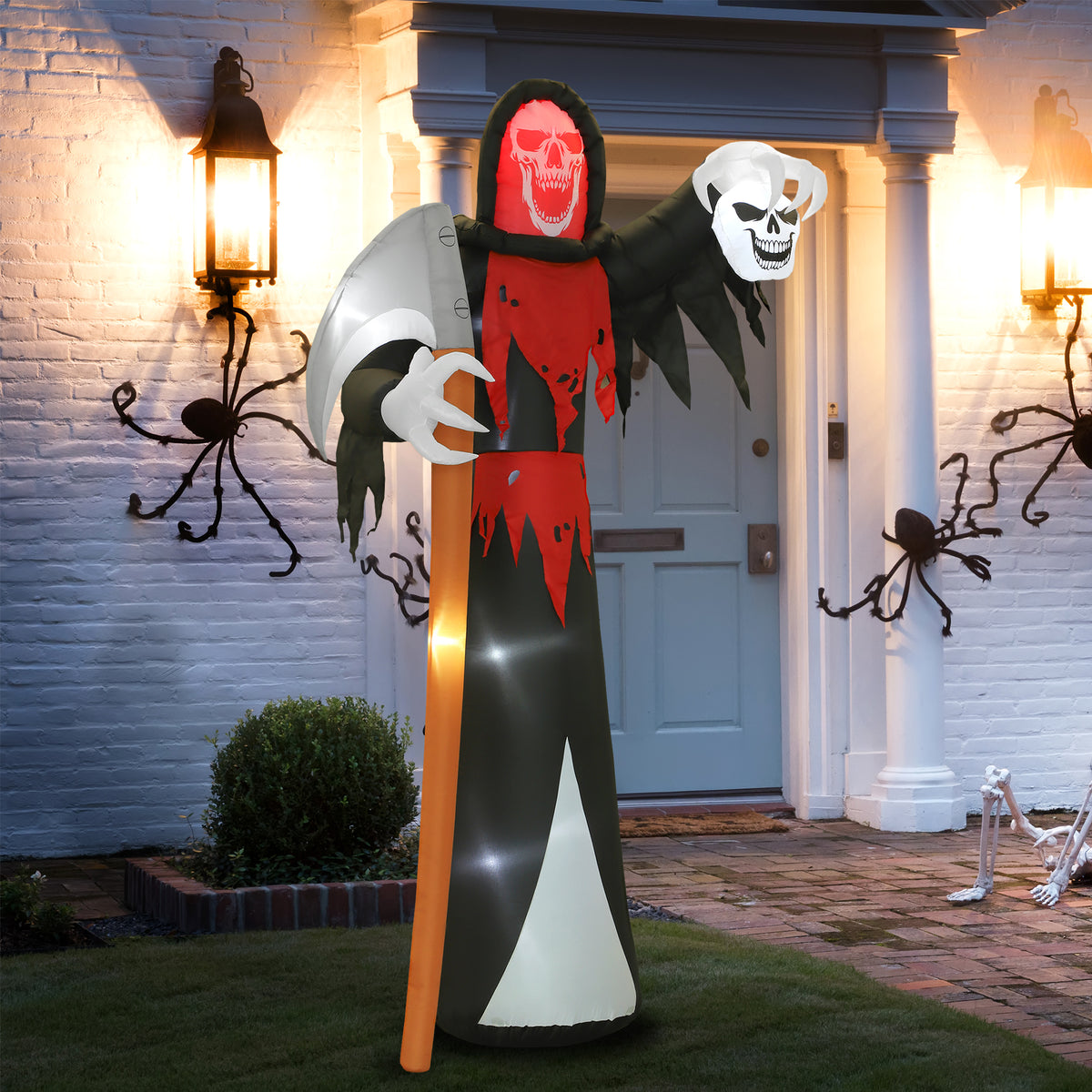 Halloween-Dekoration 3,7 m riesiger Sensenmann mit LED-Beleuchtung Leuchtende Luftfigur für Outdoor