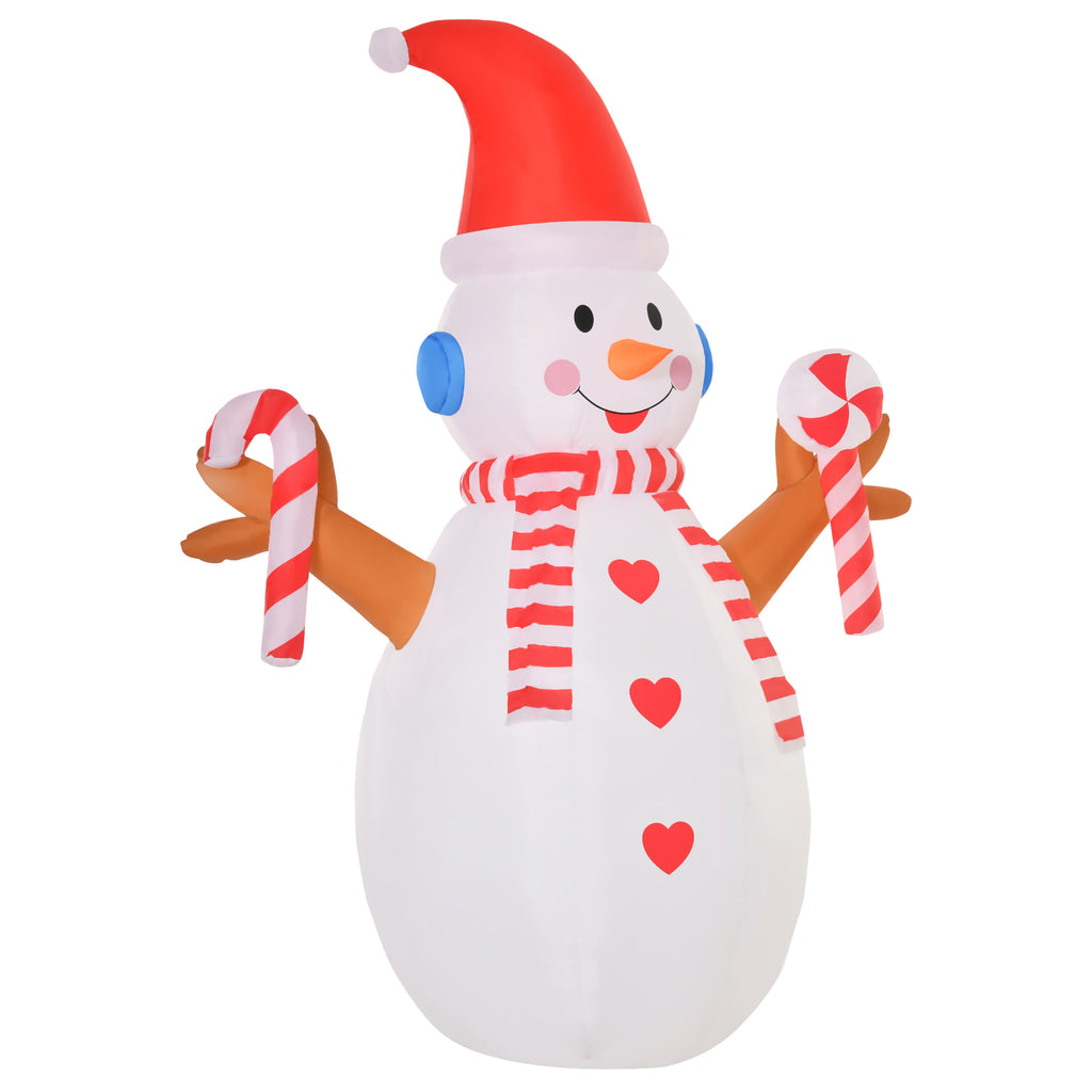 2,4 m aufblasbarer Schneemann mit rotierender Beleuchtung Weihnachtsdeko  für den Innen- und Außenbereich Garten Rasendekoration Party Weiß+Rot 180 x 100 x 240 cm