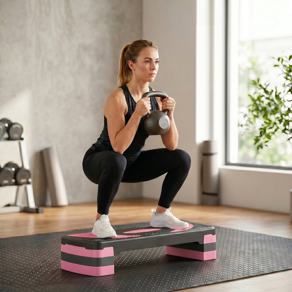 Aerobik-Stepper, h?henverstellbar, 80 x 31 x 10/15/20 cm, bis 150 kg, Schwarz/Rosa/Grau