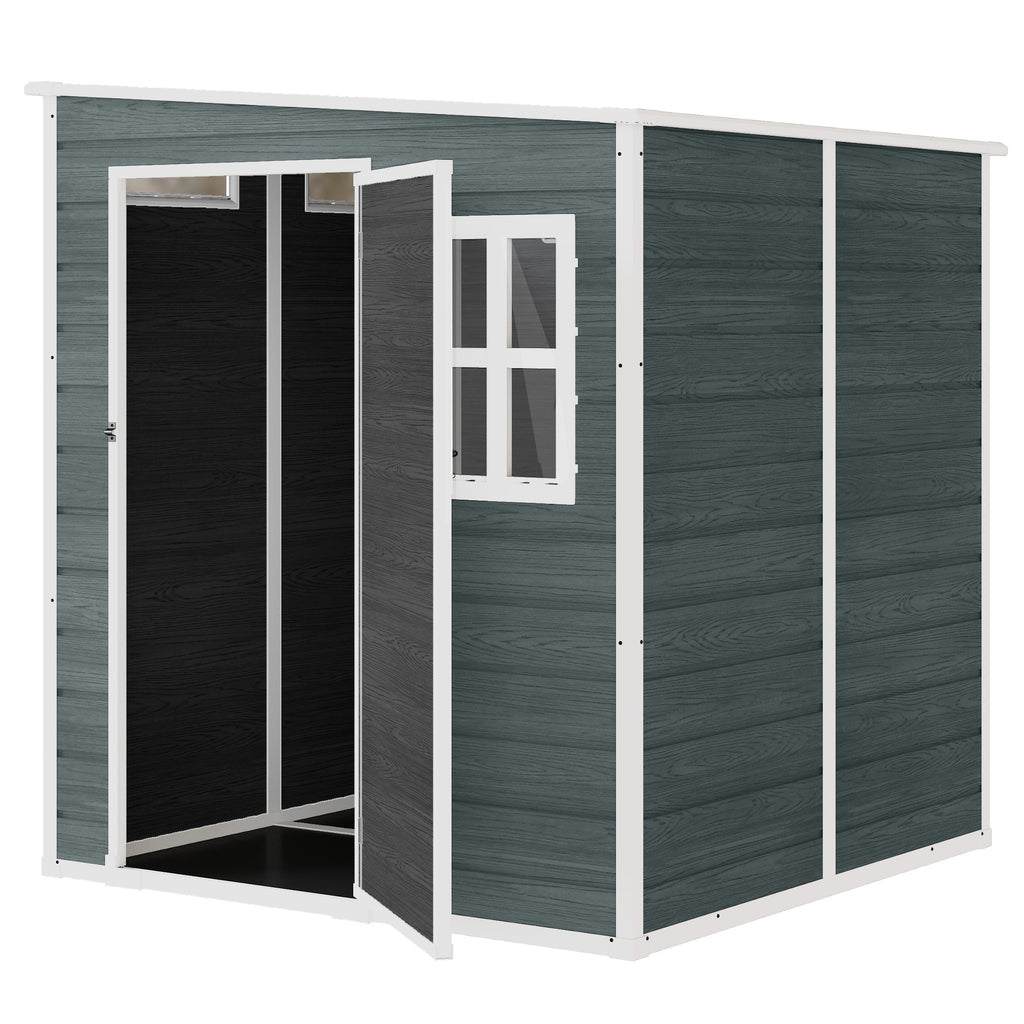 Gerätehaus 2,89 m² Geräteschuppen mit Holzoptik 3 Fenster Belüftung Boden Schloss Handschuhe 182 x 182 x 196 cm