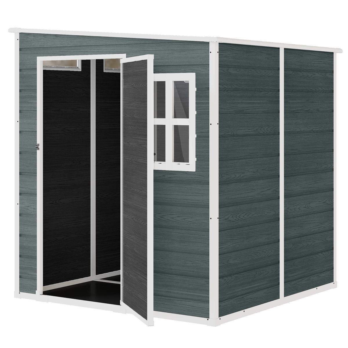Gerätehaus 2,89 m² Geräteschuppen mit Holzoptik 3 Fenster Belüftung Boden Schloss Handschuhe 182 x 182 x 196 cm