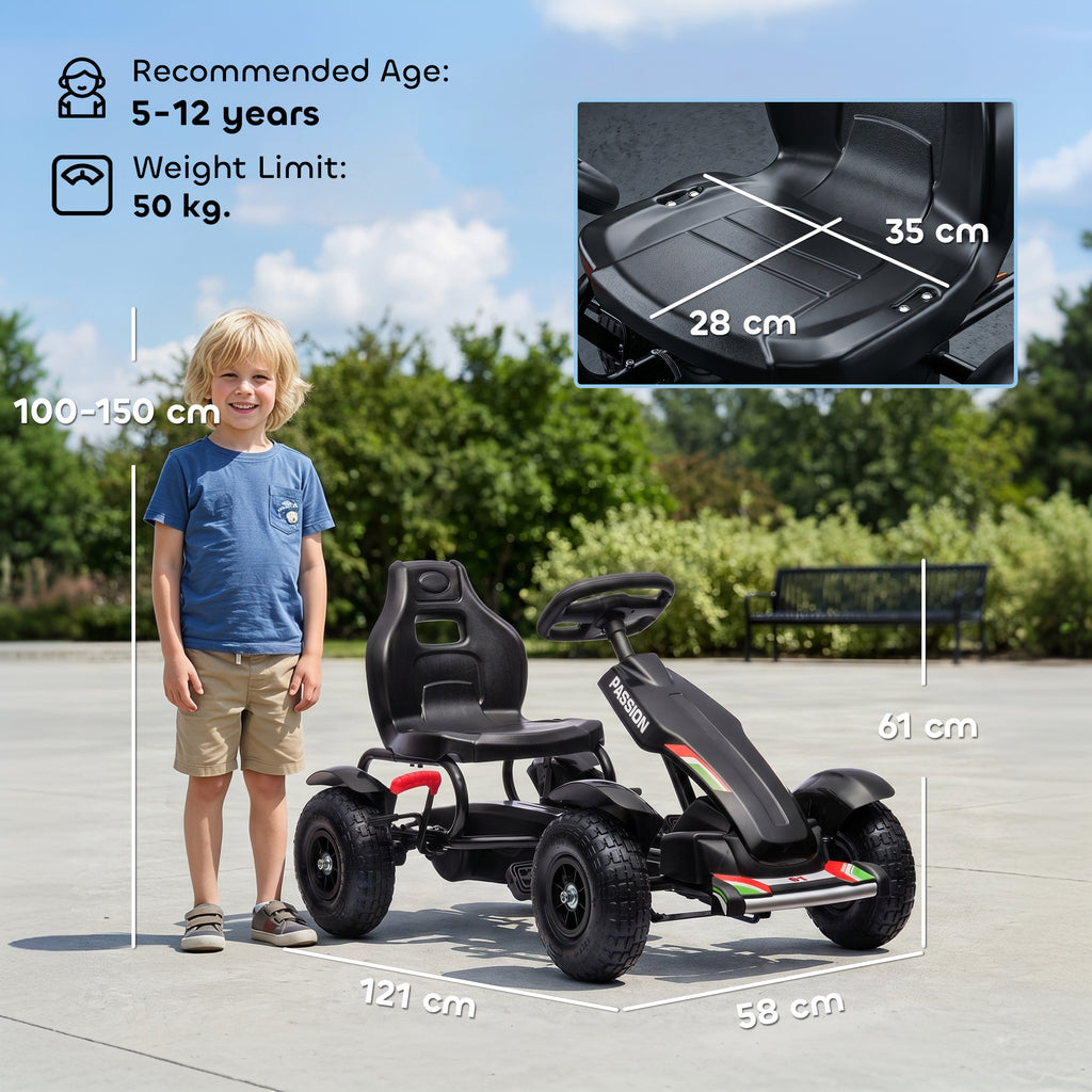 Metal Kids Pedal Go Kart with Adjustable Seat Inflatable Tyres Black