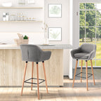 Set of 2 Bar Stools Modern Upholstered Seat Bar Chairs w/ Metal Frame, Solid Wood Legs Living Room Dining Room Fabric Furniture - Grey
