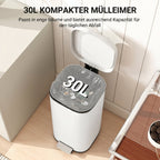30L Kitchen Bin, Compact Pedal Bin with Soft-Close and Stay-Open Lid, Removable Bucket for Kitchen, Home, Office, Cream