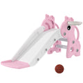 3 in 1 Kids Slide with Climber, Basketball Hoop and Ball, Giraffe Shape Climber Slide for Indoor Kids Age 1-3, Pink