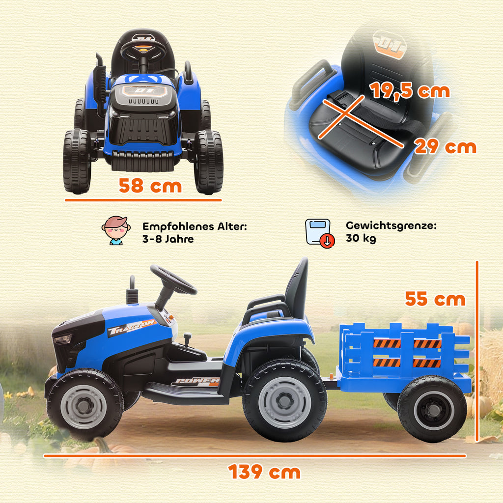 Elektrischer Kindertraktor, Aufsitz-Traktor mit Fernbedienung, Soft-Start, f¨¹r Kinder im Alter von 3-8 Jahren, Blau