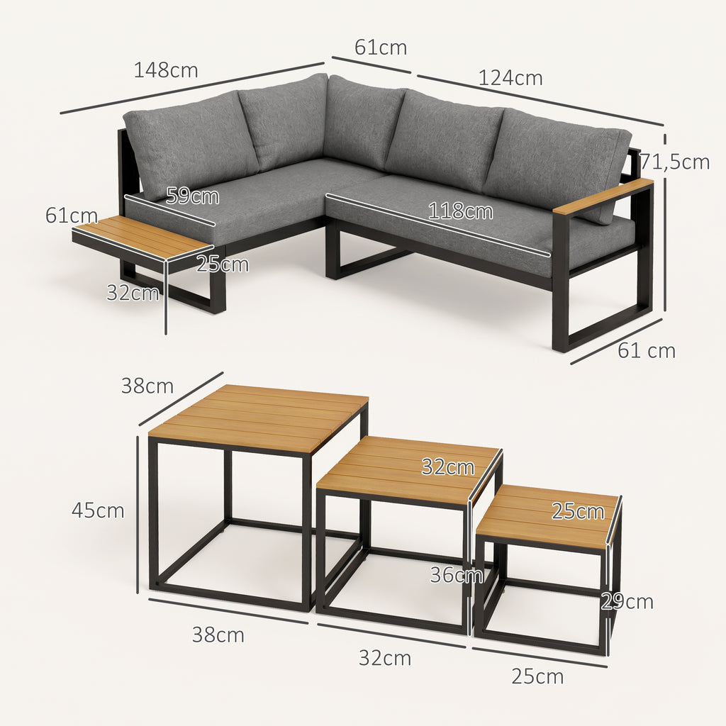 Outdoorsitzgruppe 5-teiliges Loungem?belsicht Gartenm?belset, 148 cm x 61 cm x 71,5 cm, Grau + Natur