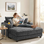 Chaiselongue 2 Sitzer Groß Schlafsofa 134 x 151 cm mit Becherhalter für Wohnzimmer, Grau