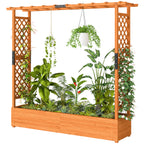 Hochbeet mit Rankengitter und Dach, f¨¹r Blumen, Obst, Gem¨¹se, Kr?uter, 196 x 44 x 181 cm, Holz, Orange
