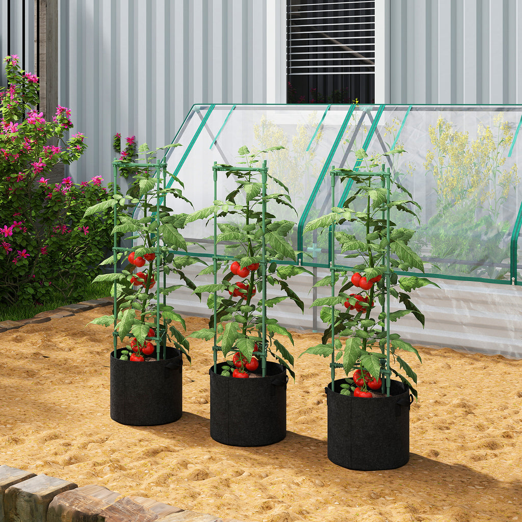 3 Packs Tomato Cages with 83.7L Grow Bags, 120cm Adjutstable Triangle Plant Stakes Support Trellis with Planter Bags