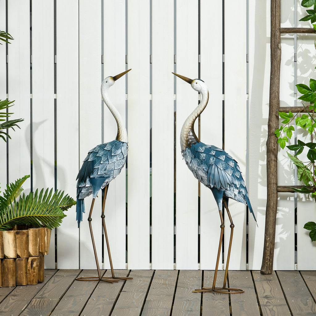 Gartenfigur Kraniche, 2-er Set, rostfrei, wetterfest, farbbest?ndig, Stahl, 26 x 15 x 74 cm, Blau/Wei?/Grau