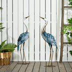 Gartenfigur Kraniche, 2-er Set, rostfrei, wetterfest, farbbest?ndig, Stahl, 26 x 15 x 74 cm, Blau/Wei?/Grau