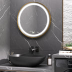 Round LED Bathroom Mirror, Dimmable Lighted Wall Mount Mirror with 3 Colours, Time Display, Memory Function, Hardwired