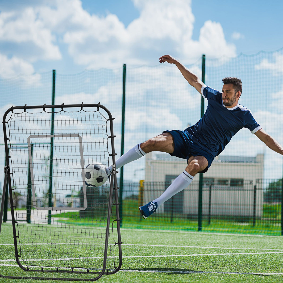 Foldable Football Rebounder Net, with Adjustable Angles - Black