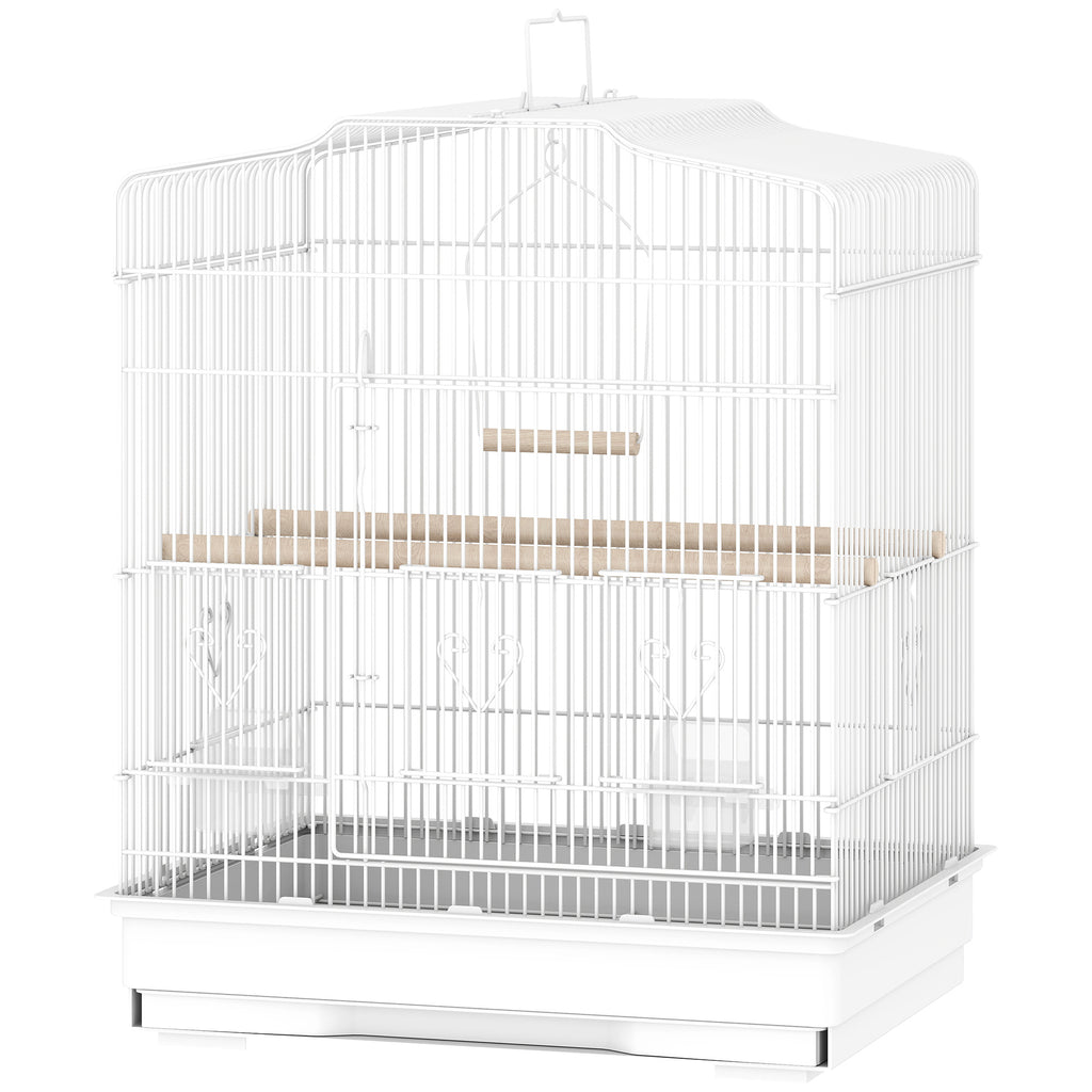 Large Metal Bird Cage with Perches, Food Bowls, Swing, for Budgies, Parakeets, White