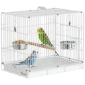 Bird Cage Foldable Portable Budgie Cage with Wooden Perch 2 Bowls for Travel 49 x 31 x 40 cm White