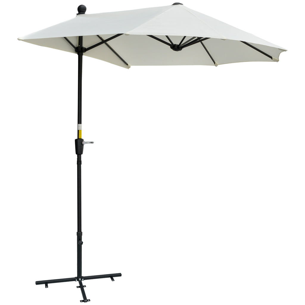2m Half Parasol Market Umbrella Garden Balcony Parasol with Crank Handle, Base, Double-Sided Canopy, Cream White