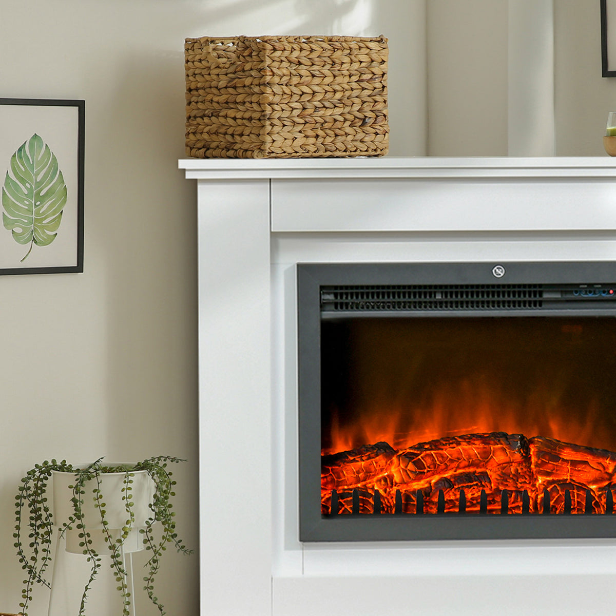 Elektrischer Standkamin mit Heizung, Adaptive Startfunktion, Fernbedienung, Kamin mit Timer, Überhitzungsschutz