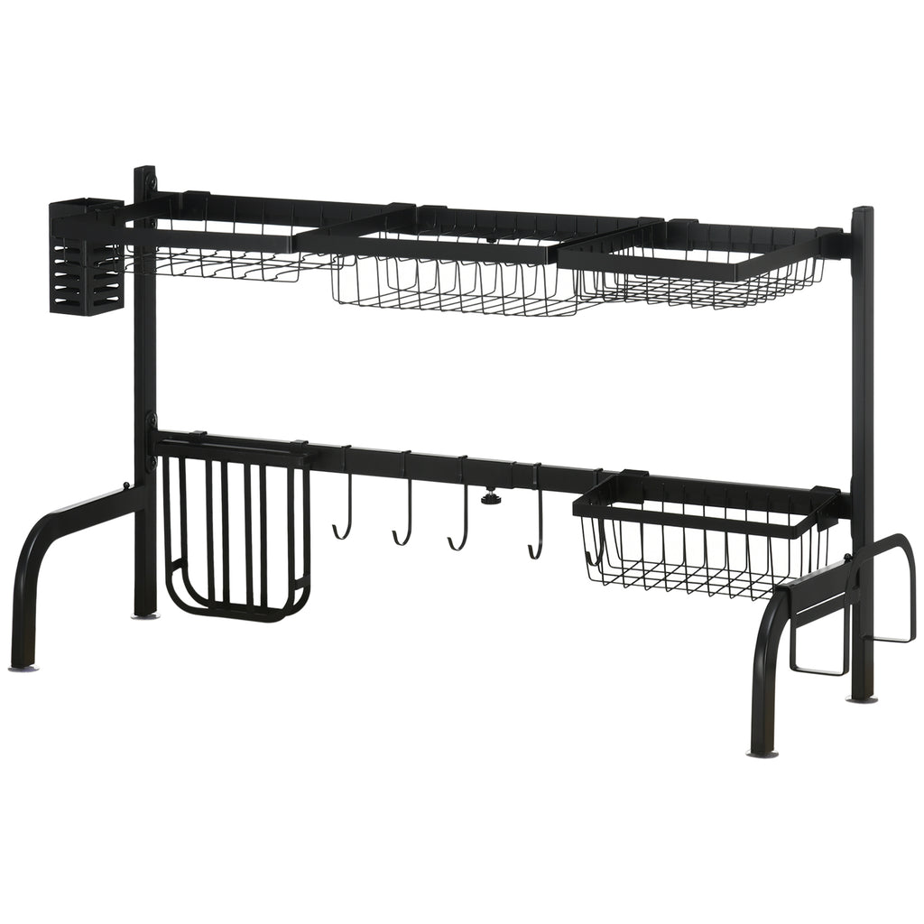 Space Saving 2 Tier Adjustable Dish Drainer Over The Sink Dish Drying Rack, Black