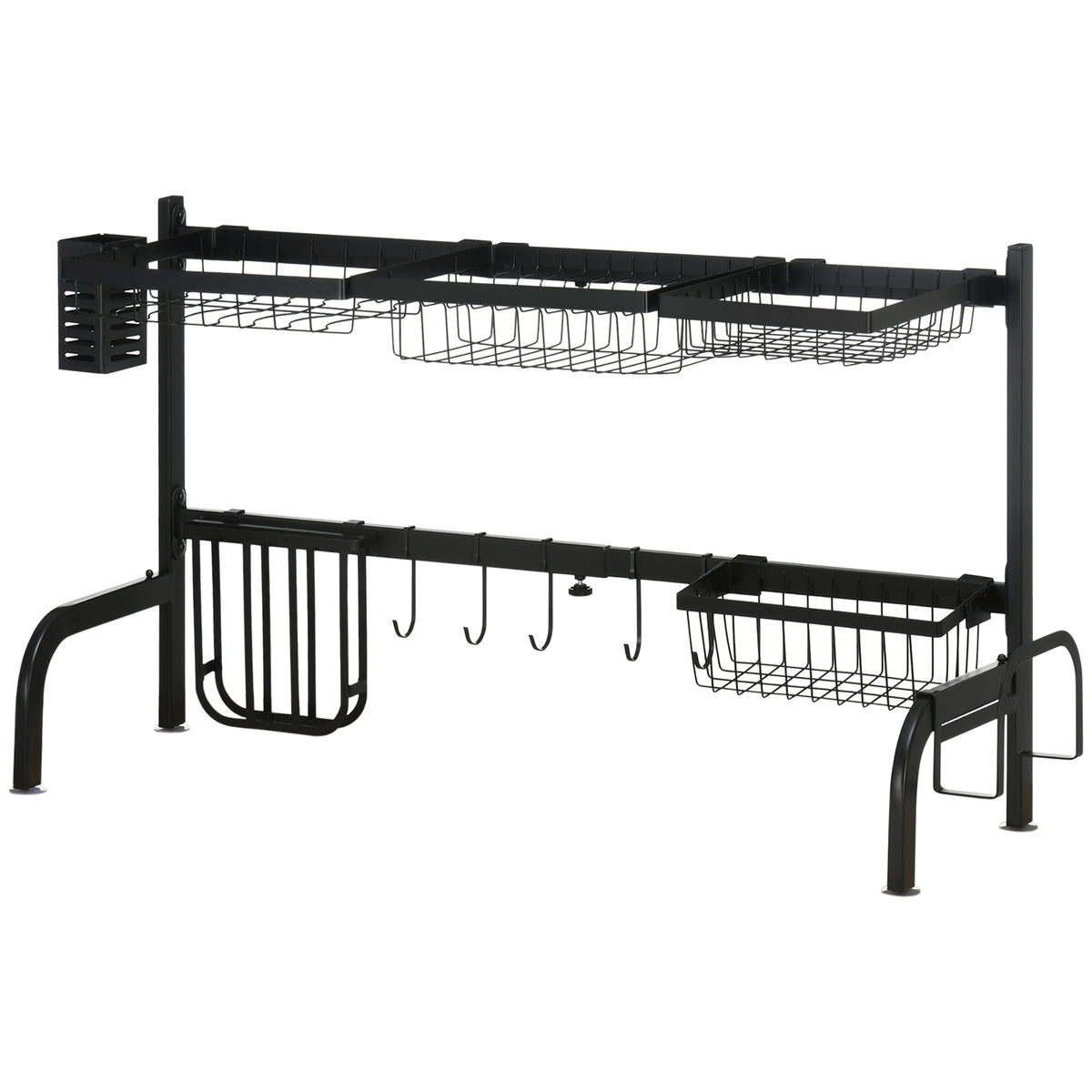 Space Saving 2 Tier Adjustable Dish Drainer Over The Sink Dish Drying Rack, Black