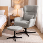 360° drehbarer Loungesessel mit Hocker, höhenverstellbar, Chenille-Bezug, mit Lendenkissen, Cremeweiß