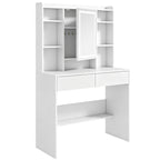 Schminktisch mit Spiegelschrank, LED-Beleuchtung, 2 Schubladen, Weiß