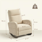 Schaukelstuhl, gepolsterter Schaukelsessel mit Cordstoff, Seitentaschen für Wohnzimmer, Schlafzimmer, Beige
