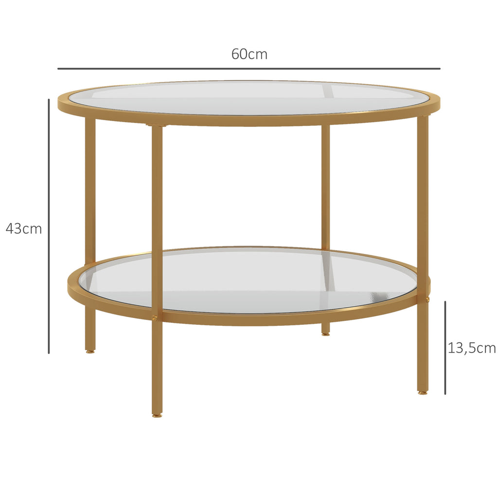 Beistelltisch, modernes Design, 2 Etagen, ?60x43H cm, Goldton
