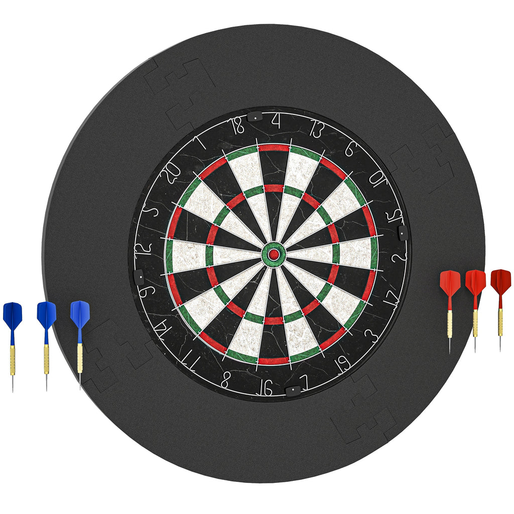 Dartscheibe Dartboard-Set mit Schutzring, 6 Dartpfeile mit Stahlspitzen, Sisal, Kunststoff, Schwarz