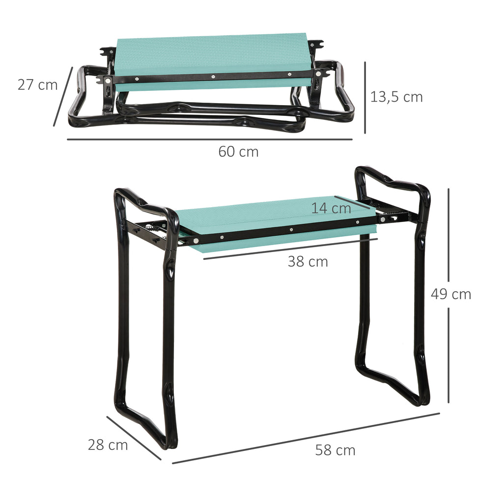  Kniebank für Gartenarbeit klappbar Gartenhocker Werkzeugtaschen Polsterung Kniehilfe belastbar bis 150 kg Arbeitshocker Gartenbank zum Knien & Sitzen 58 x 28 x 49cm Dunkelgrün