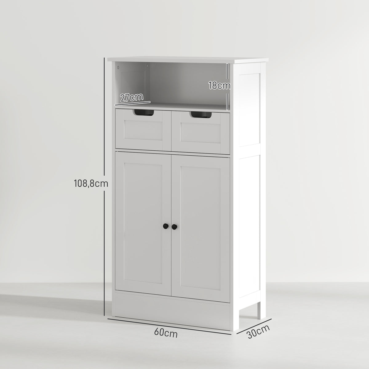 Badezimmerschrank mit 2 Schubladen, T¨¹r, 60 x 30 x 109 cm, Wei?