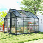 Gewächshaus, Treibhaus, mit Dachfenster, Schiebetür, transparent, Polycarbonat+Aluminium, 190 x 252 x 201cm