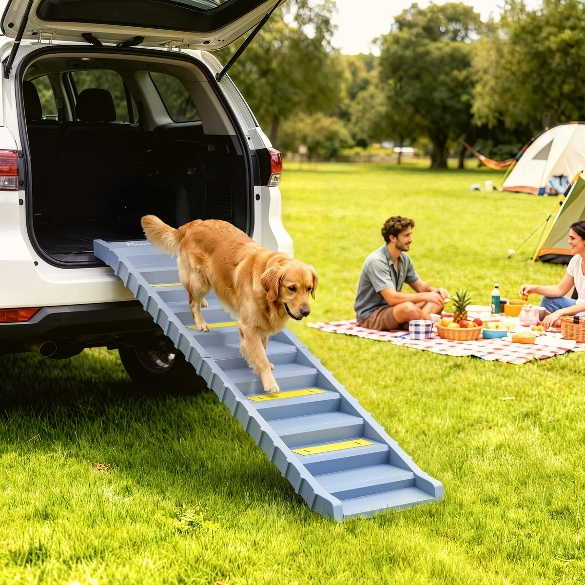Dog Car Ramp with Anti-Slip Steps, 10-Steps Pet Stairs for Pets to Access Cars and High Beds, Grey