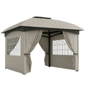 3,4 x 3,4 m Gartenpavillon, Bierzelt mit Lüftungsdach, Bogenfenstern, Stahlgestell, Hellgrau