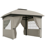 3,4 x 3,4 m Gartenpavillon, Bierzelt mit Lüftungsdach, Bogenfenstern, Stahlgestell, Hellgrau
