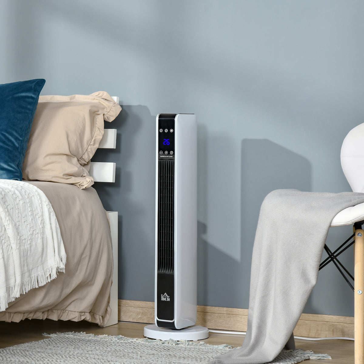 Heizgerät Heizlüfter 2200W Elektroheizer Keramik Heizturm mit Fernbedienung 8-Stunden-Timer Oszillation Heizer Heizung ABS PA Weiß+Schwarz 21 x 21 x 73 cm