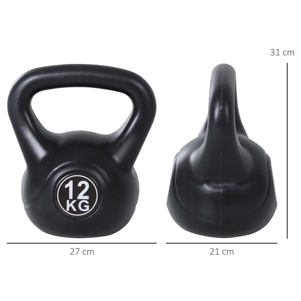 Kettlebell Kugelhantel 12 kg Gewicht-Hantel mit Sand befüllt für Anfänger Schwarz
