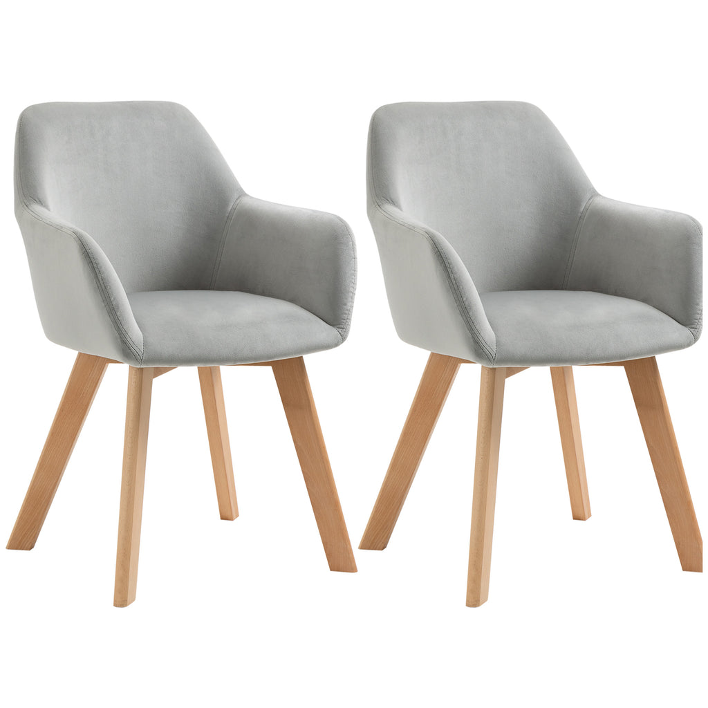 2er-Set Stühle, Esszimmerstühle, Samtoptik, Holzbeine, 54 cm x 57 cm x 80 cm, Grau + Natur