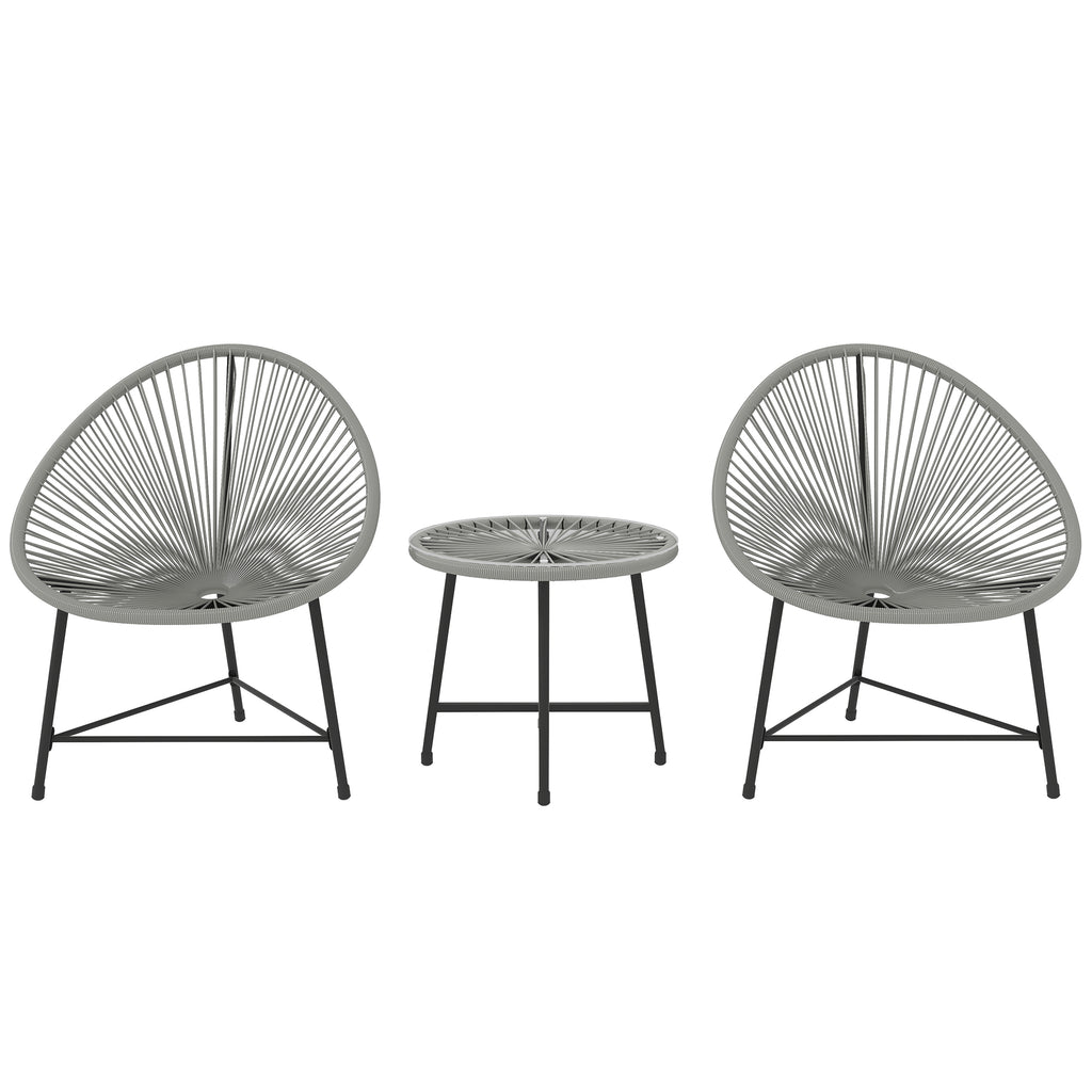 3-teiliges Gartenm?bel-Set, 2 Kunststoffrattan-St¨¹hle, 1 Tisch mit Glasplatte, Stahlrahmen, Outdoor-Sitzm?bel, Grau