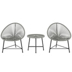 3-teiliges Gartenm?bel-Set, 2 Kunststoffrattan-St¨¹hle, 1 Tisch mit Glasplatte, Stahlrahmen, Outdoor-Sitzm?bel, Grau
