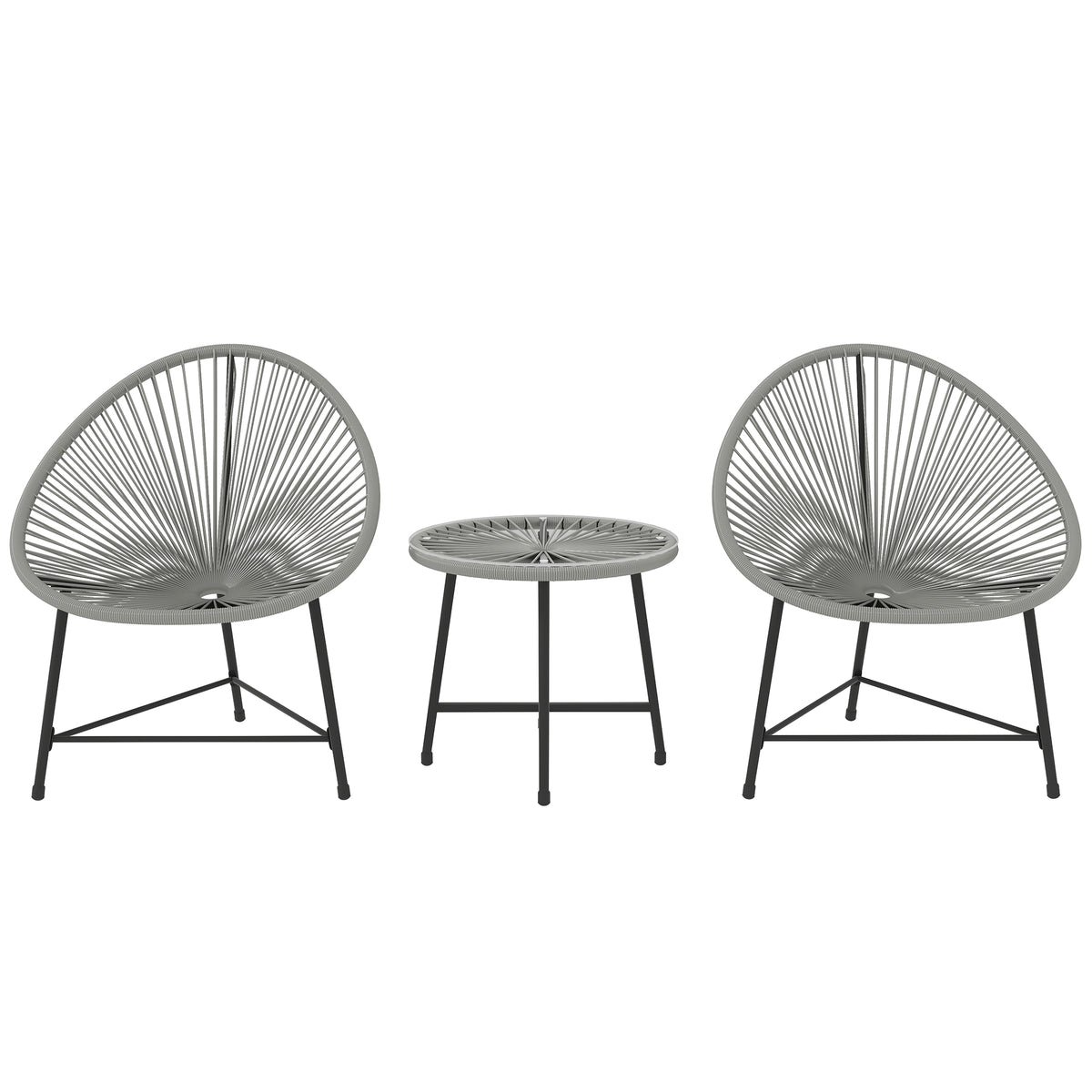 3-teiliges Gartenm?bel-Set, 2 Kunststoffrattan-St¨¹hle, 1 Tisch mit Glasplatte, Stahlrahmen, Outdoor-Sitzm?bel, Grau
