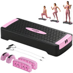 Steppbrett höhenverstellbar Fitness Aerobic Stepper mit 2 Stufen (11/16 cm) 2 Widerstandsbändern, Anti-Rutsch-Matte Rosa