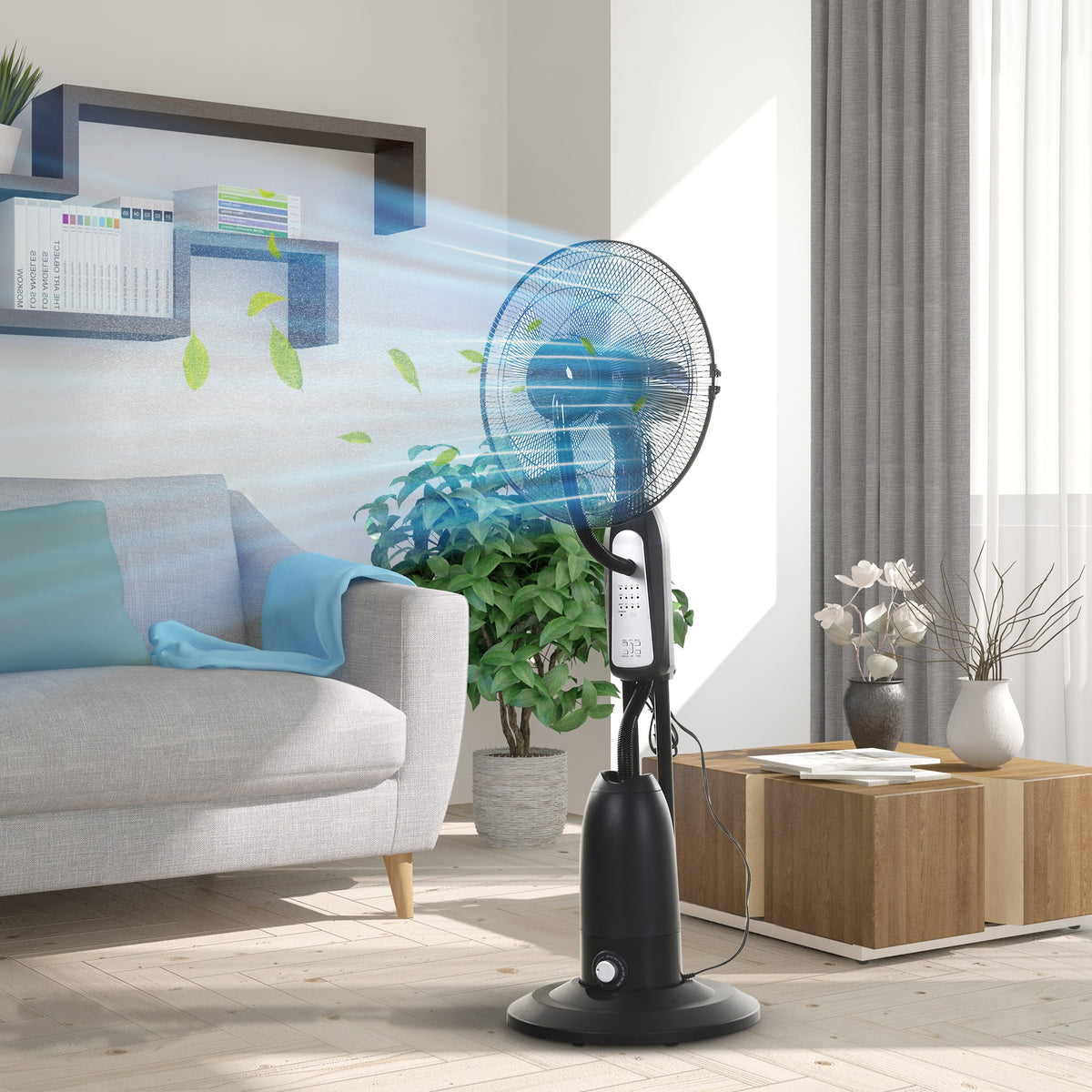 Standventilator, Luftbefeuchter, mit 2,8L Tank, 3 Modi, Fernbedienung, mobil, schwarz, Ø44,5 x 120 cm