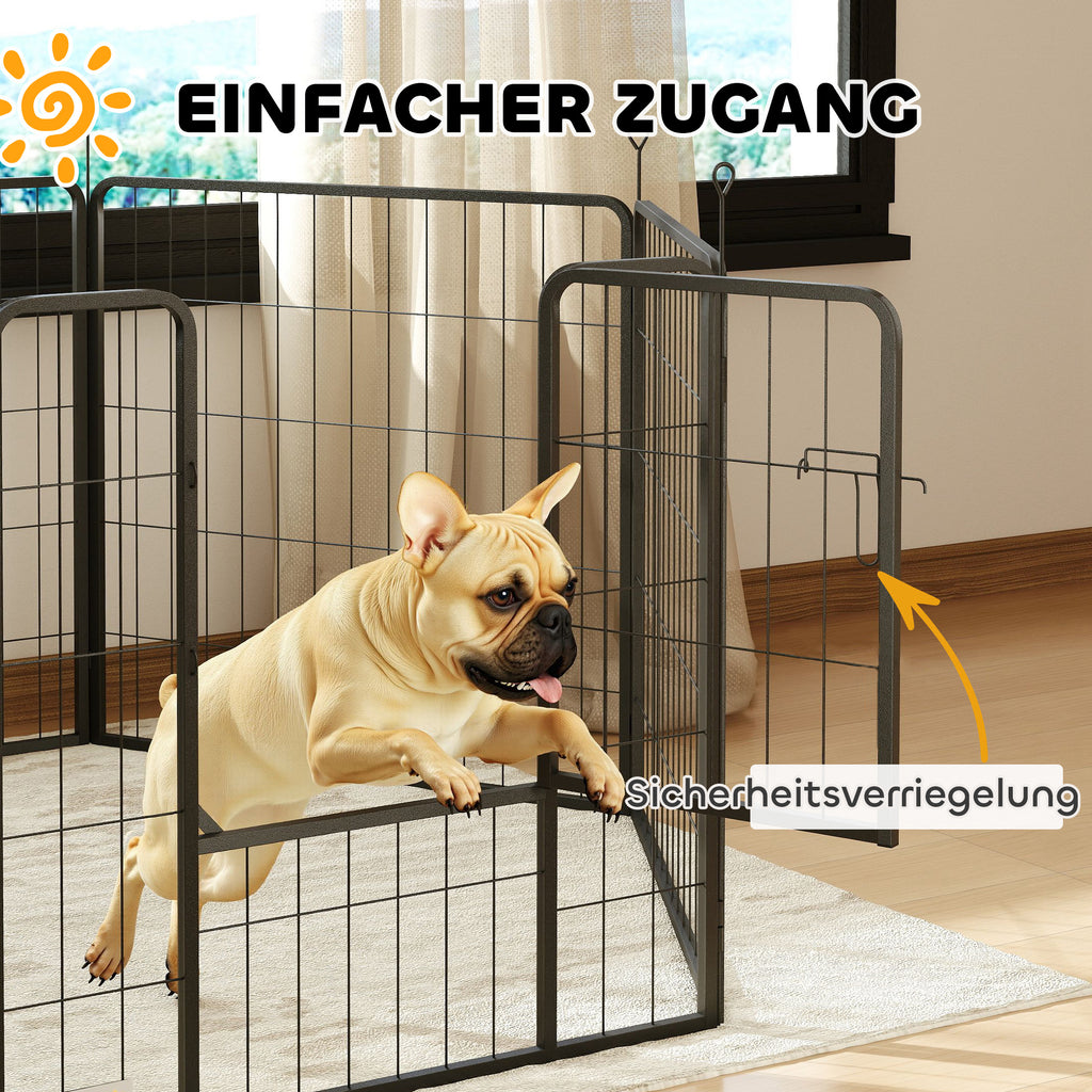 6 Panels Dog Playpen, Portable Detachable Puppy Pen with Door, for Medium Dogs, 80cm High, Grey