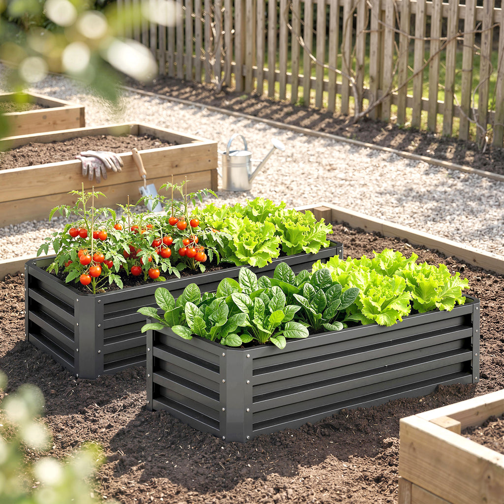Set of Two 110 x 50cm Steel Planter Boxes - Dark Grey
