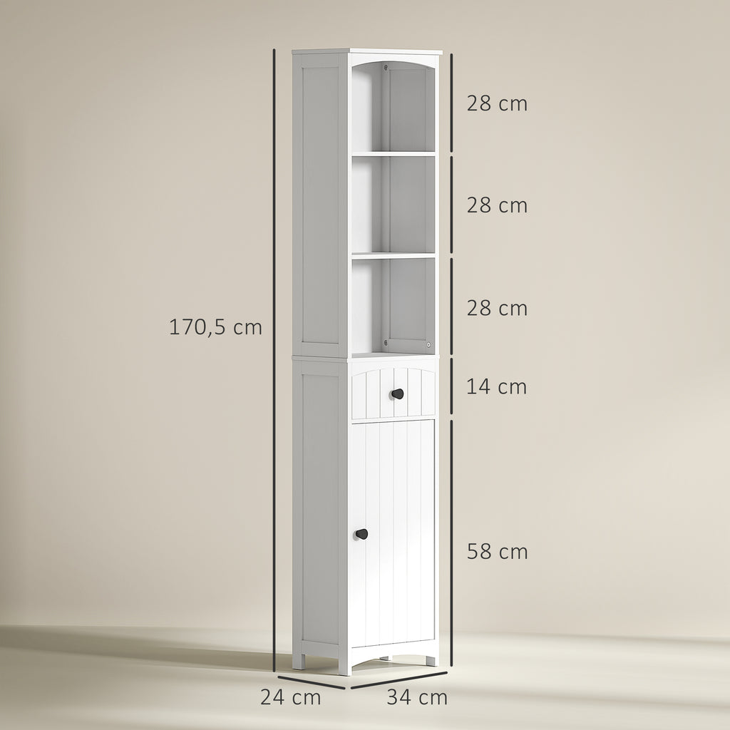 Badezimmerschrank mit 3 Regalen, 1 Schublade, robust, MDF, Wei?